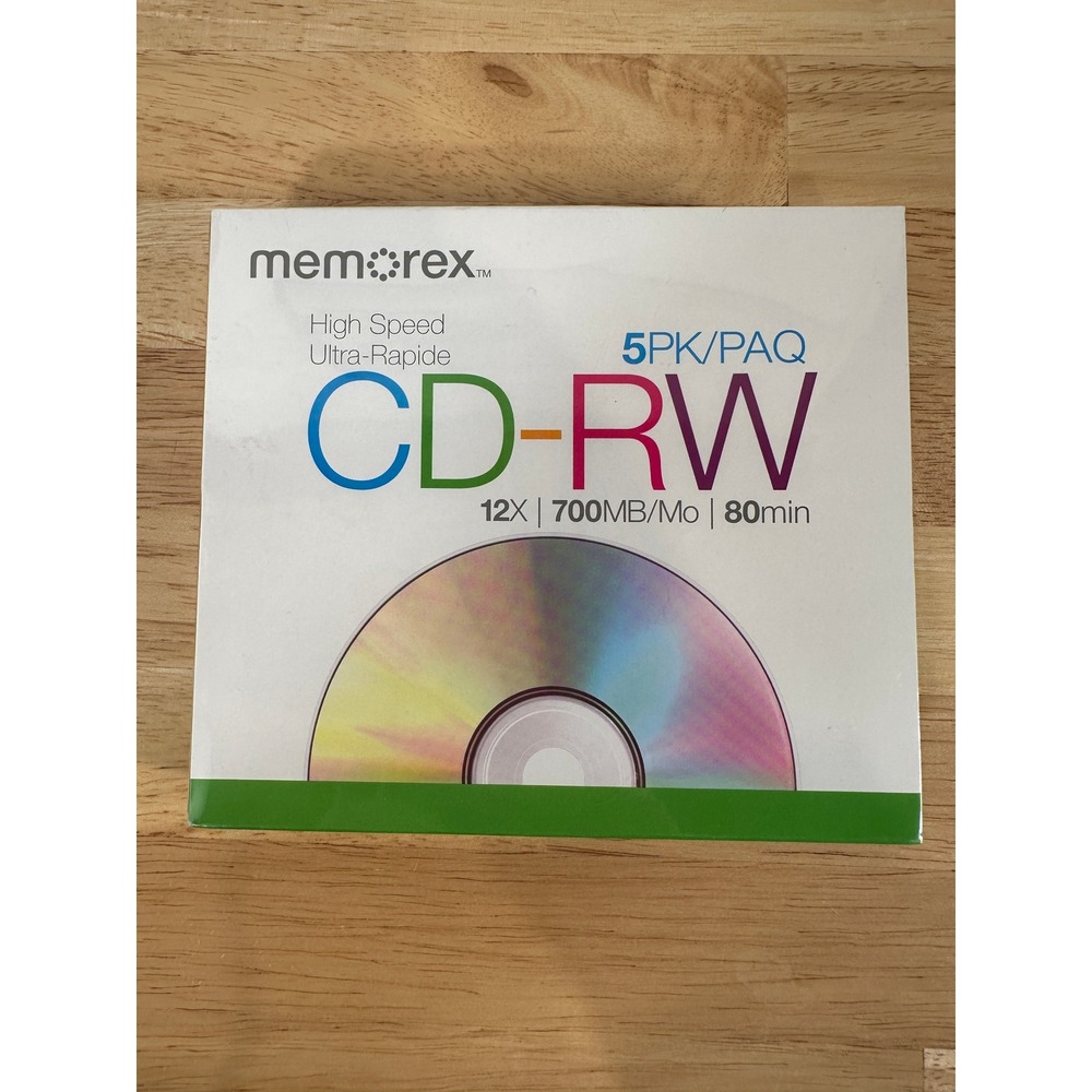 White CD-RW Memorex High Speed 5 Pack 700MB 80min 12X Rewritable Blank Media OS